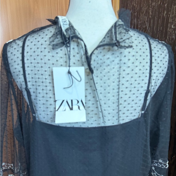Zara Black and White embroidered Long Sleeve tule maxi Dress Sz XXL - Picture 7 of 16